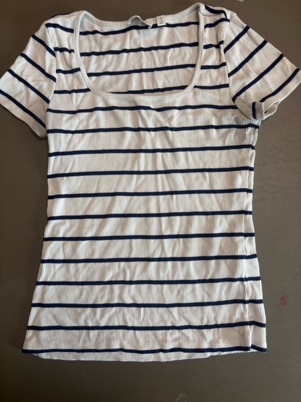 Cyrus White & Navy Scoop Neck Striped Tee